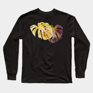 Yellow and Purple Monstera Leaves Negative Painting Long Sleeve T-Shirt